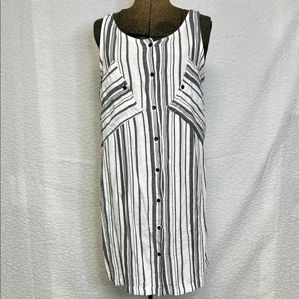 PRAIRIE UNDERGROUND BLACK WHITE STRIPED MINI DRESS MEDIUM